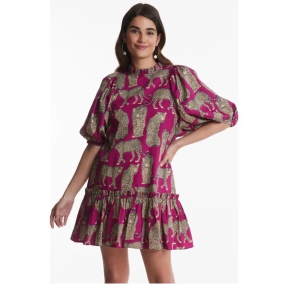 Tyler Boe Dresses & Skirts - EUC Tyler Boe Pink Sammy Cheetah with Ruffled Sleeves Mini Dress Size Medium